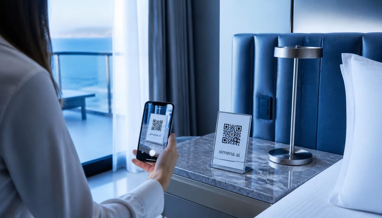 A hotel room — scan the in-room QR code with your phone and talk to the assistant.